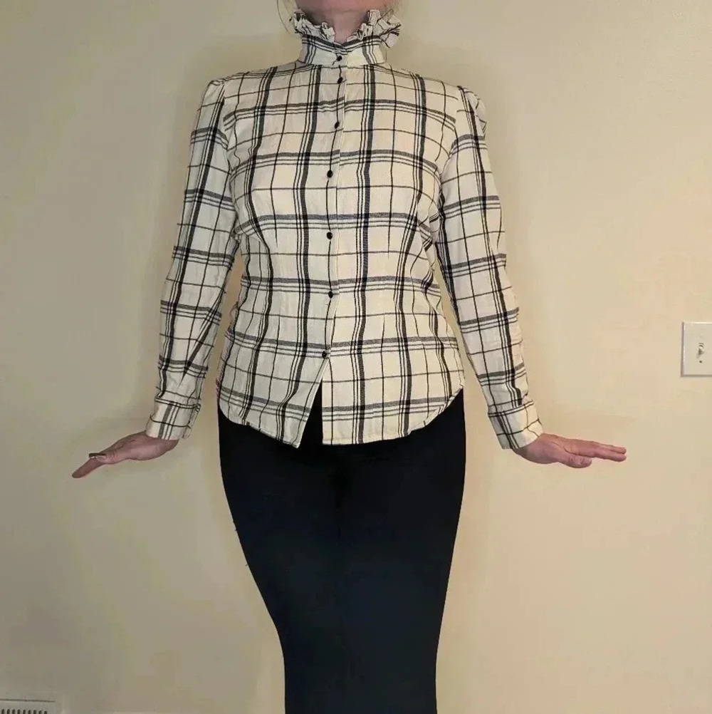 Ralph Lauren ruffled collar plaid shirt size M - Picture 2 of 4